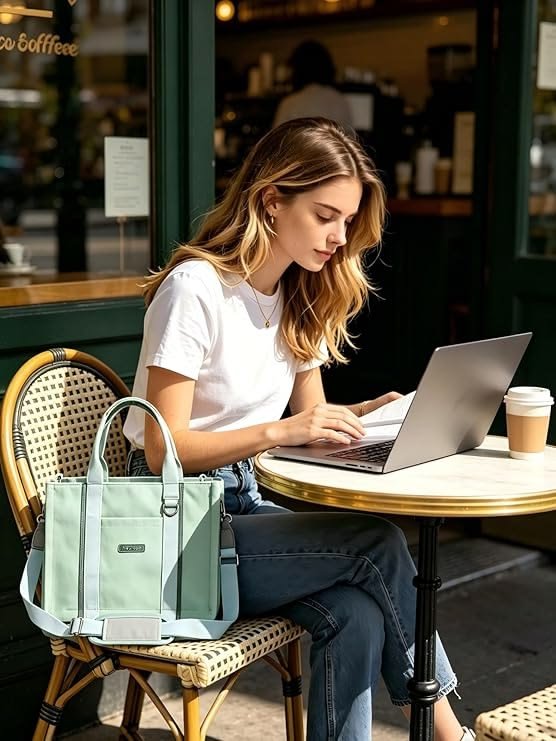 Business traveller with laptop bag in a modern office