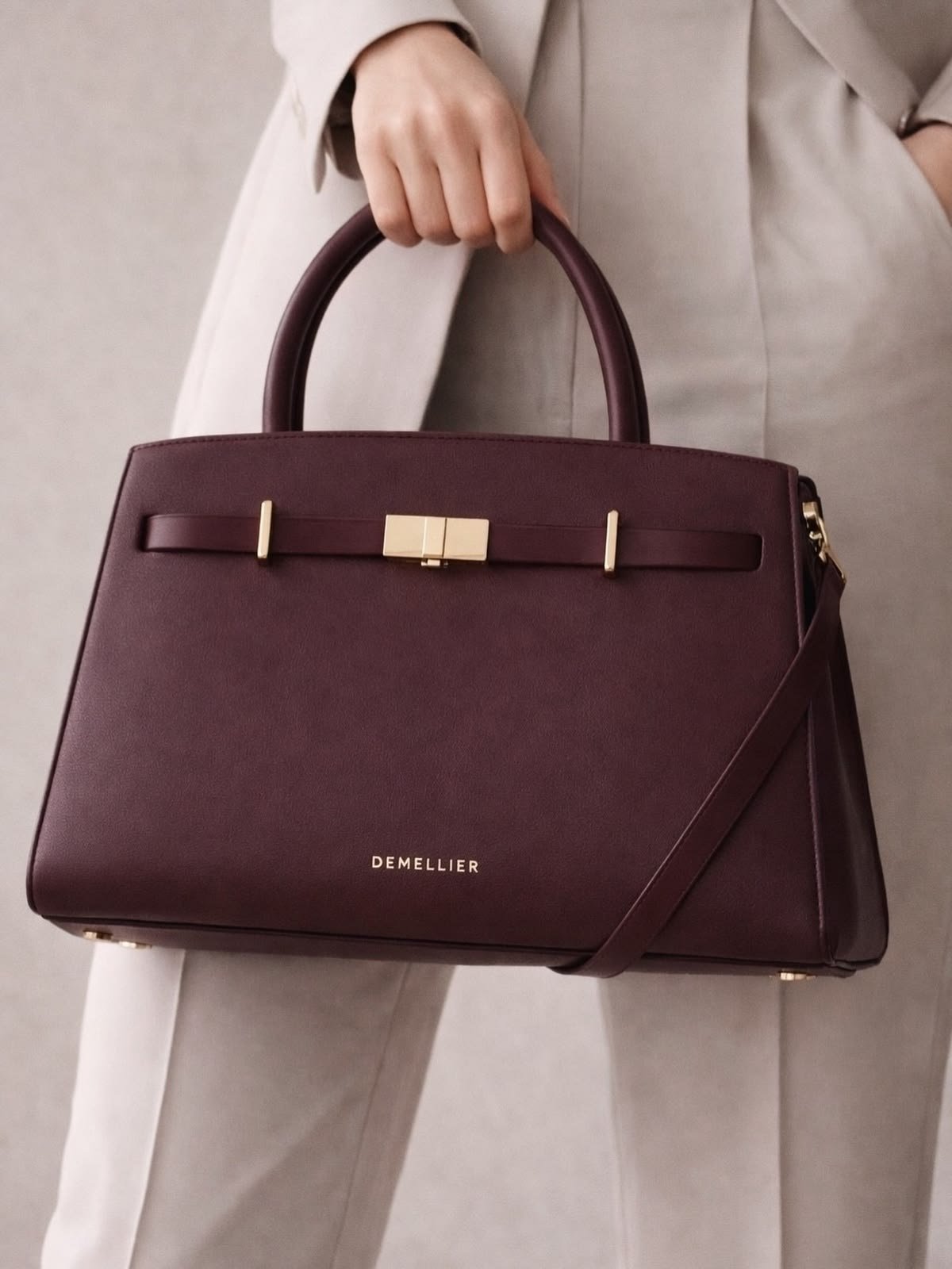 Leather weekender bag on a bench