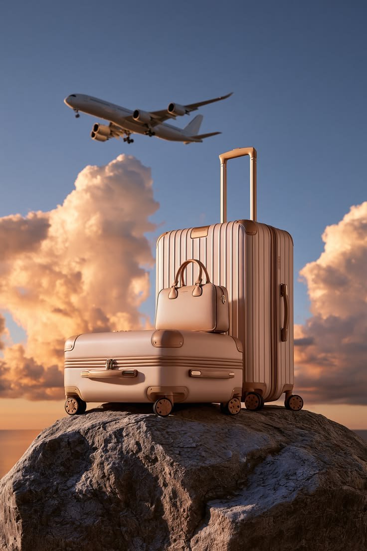 Cabin luggage on a bright airport floor
