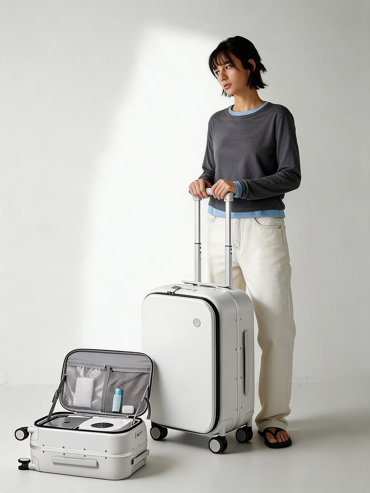 Traveller wearing a backpack at a mountain viewpoint