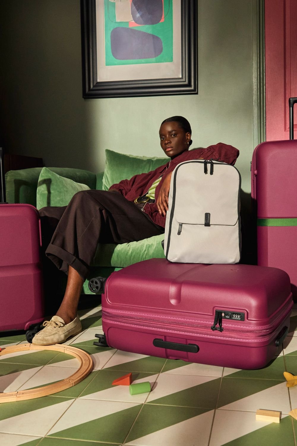 Traveller with a soft carry-on by the sea
