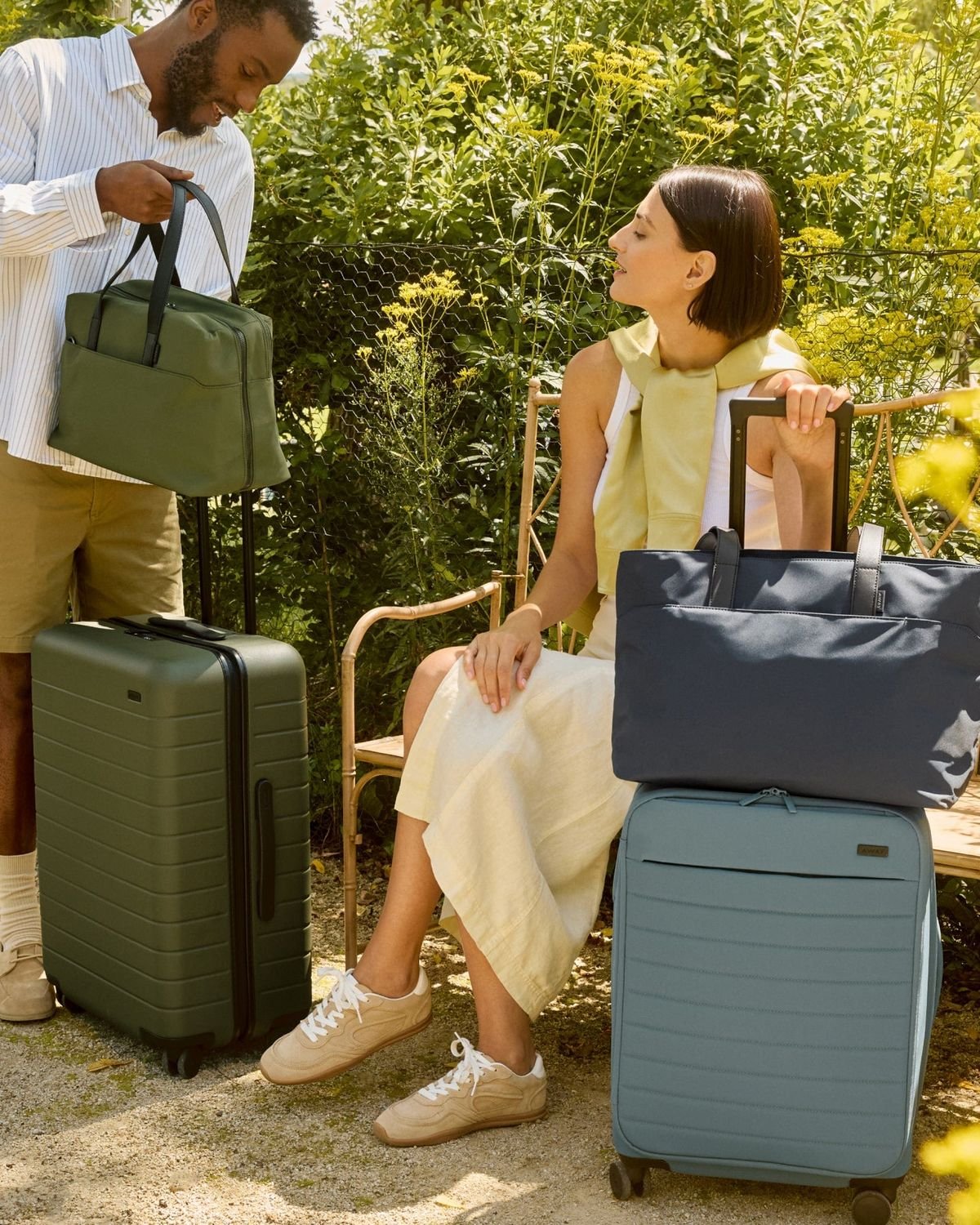 Rows of luggage in a showroom